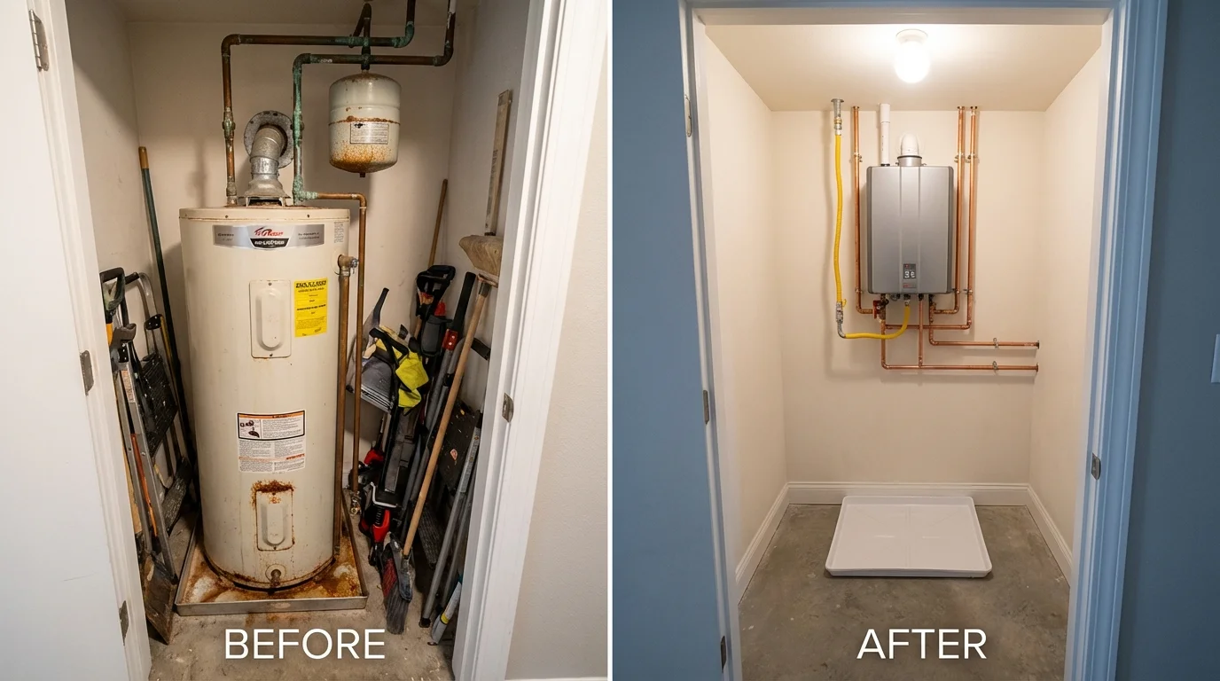 Tank water heater versus wall-mounted tankless unit comparison for Nixa, MO homeowners